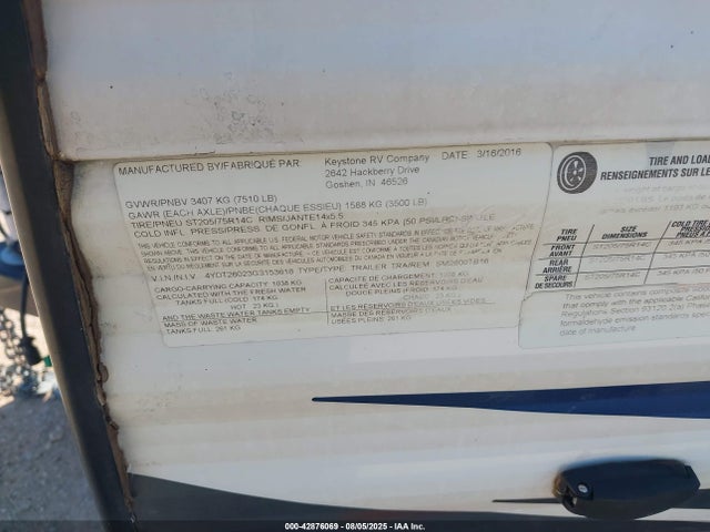 4YDT26023G3153618 Keystone keystone