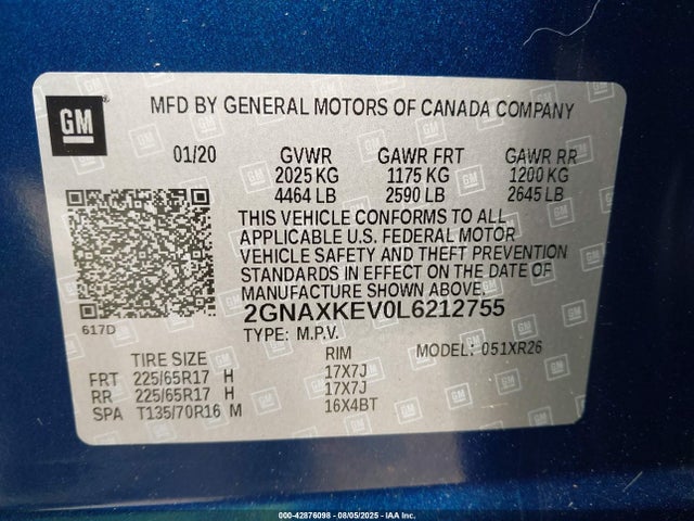 2GNAXKEV0L6212755 Chevrolet lyx - direct injection, vvt, fgt, turbo, alum, gen1