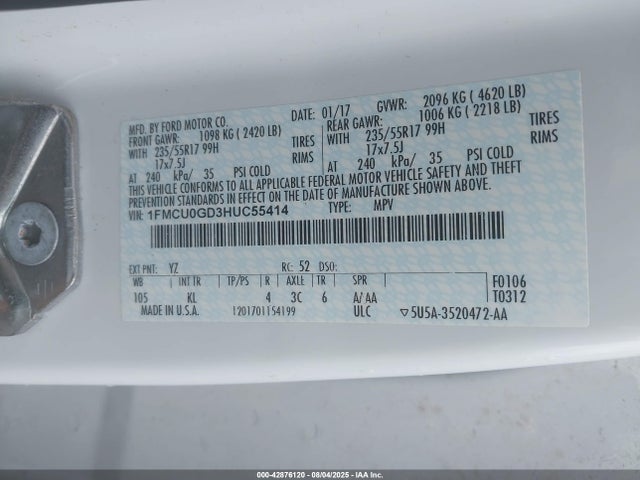 1FMCU0GD3HUC55414 Ford gtdi sigma w/premium fuel
