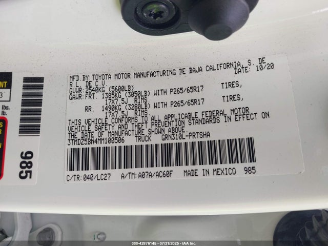 3TMDZ5BN4MM100506 Toyota 2gr-fks