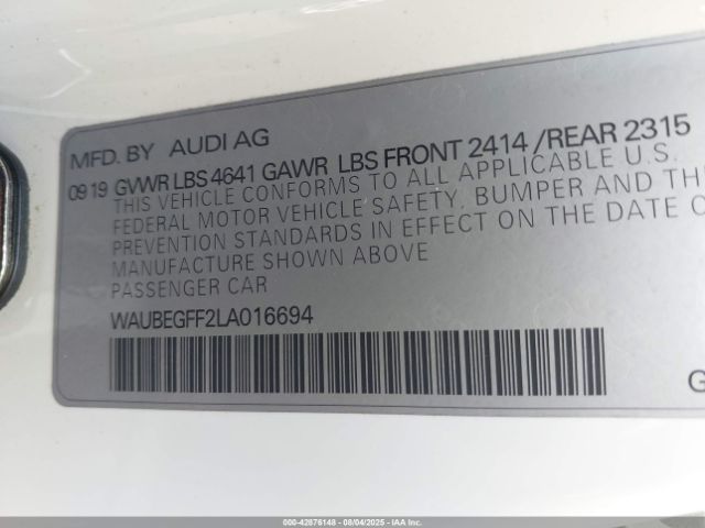 2020 AUDI A3 WAUBEGFF2LA016694 Photo 8