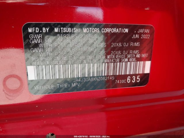 2022 MITSUBISHI OUTLANDER JA4J3UA8XNZ082145 Photo 8
