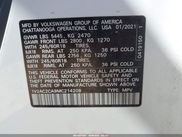 Volkswagen 2.0 tsi 2021 1V2AC2CA9MC214208 Image 9