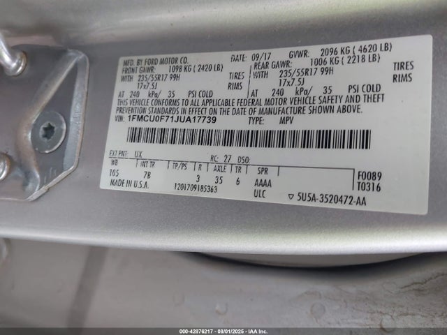 1FMCU0F71JUA17739 Ford 2.5l i-vct
