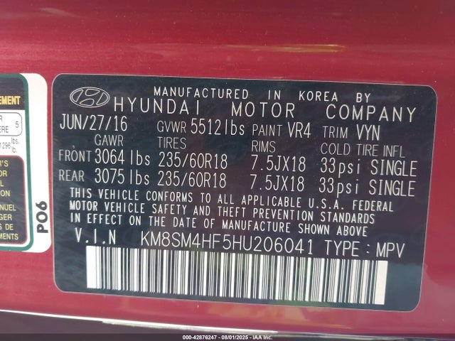 KM8SM4HF5HU206041 Hyundai gdi lambda ii