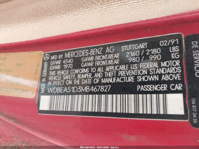 1991 MERCEDES-BENZ 300 WDBEA51D3MB467827 Photo 8