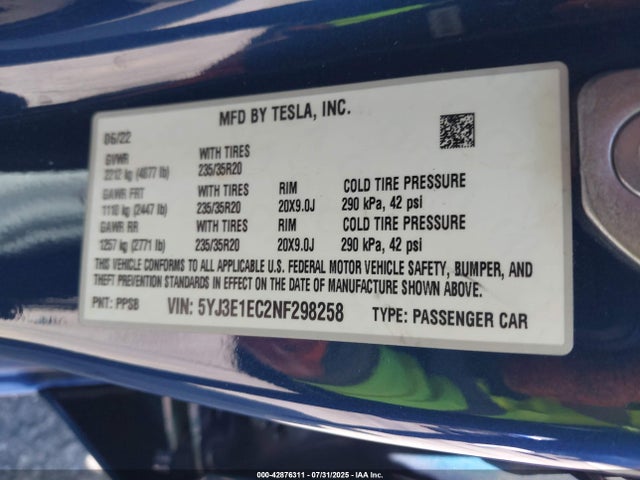 2022 TESLA MODEL 3 5YJ3E1EC2NF298258 Photo 8