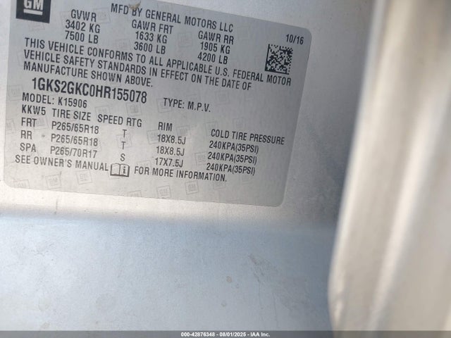 1GKS2GKC0HR155078 GMC l83 -sidi: spark ignited direct injection, vvt: variable valve timing, afm, e85 max, alum