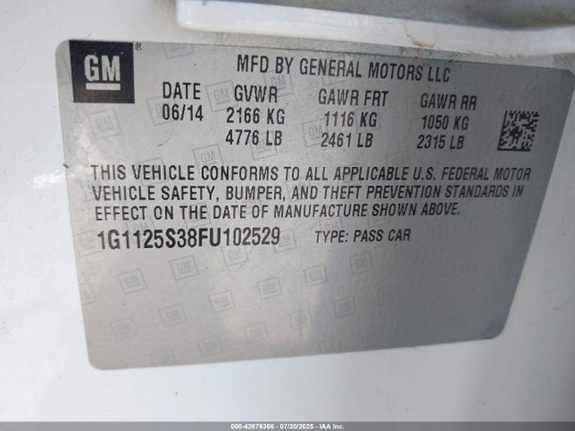 Chevrolet lfx 2015 1G1125S38FU102529 Image 9