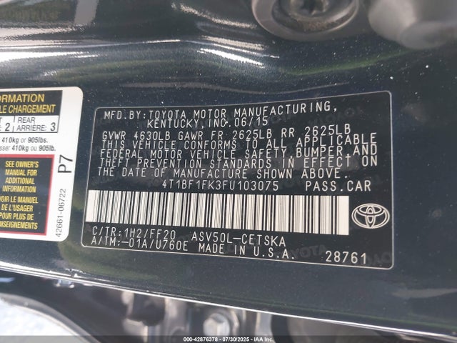 Toyota 2ar-fe 2015 4T1BF1FK3FU103075 Image 9