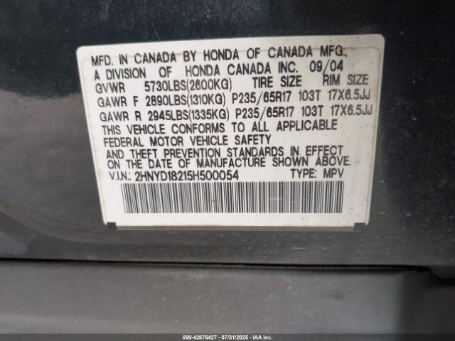 2005 ACURA MDX 2HNYD18215H500054 Photo 8