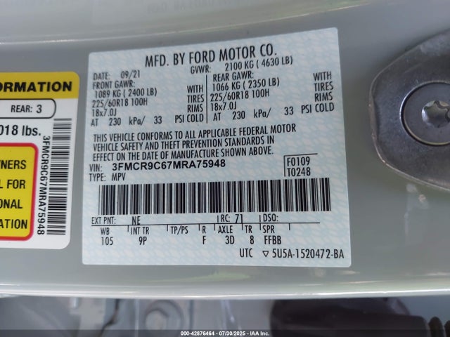 3FMCR9C67MRA75948 Ford dragon