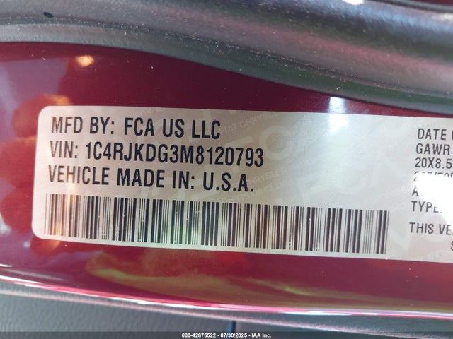 1C4RJKDG3M8120793 Jeep GRAND CHEROKEE L