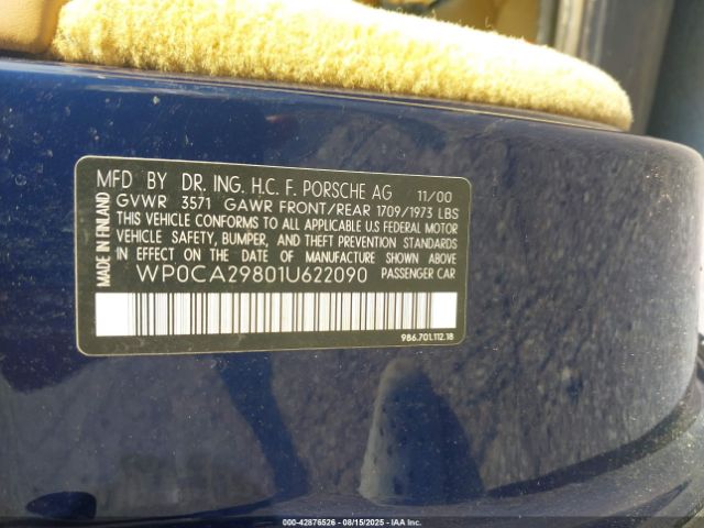 2001 PORSCHE BOXSTER WP0CA29801U622090 Photo 8