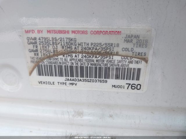 2016 MITSUBISHI OUTLANDER JA4AD3A35GZ037659 Photo 8