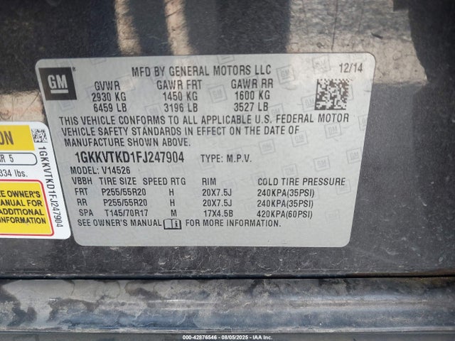 GMC llt 2015 1GKKVTKD1FJ247904 Image 9