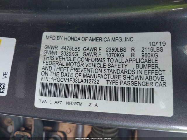 Honda l15be 2020 1HGCV1F33LA012732 Image 9