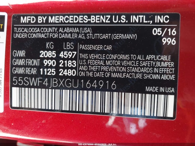 55SWF4JBXGU164916 Mercedes-Benz C-Class