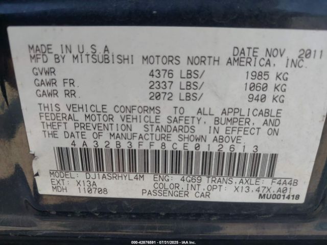 2012 MITSUBISHI GALANT 4A32B3FF8CE012613 Photo 8