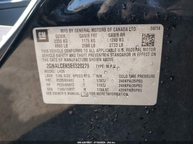 2GNALCEK5E6320279 Chevrolet lea - flex fuel (gas/alc), aluminum, high output
