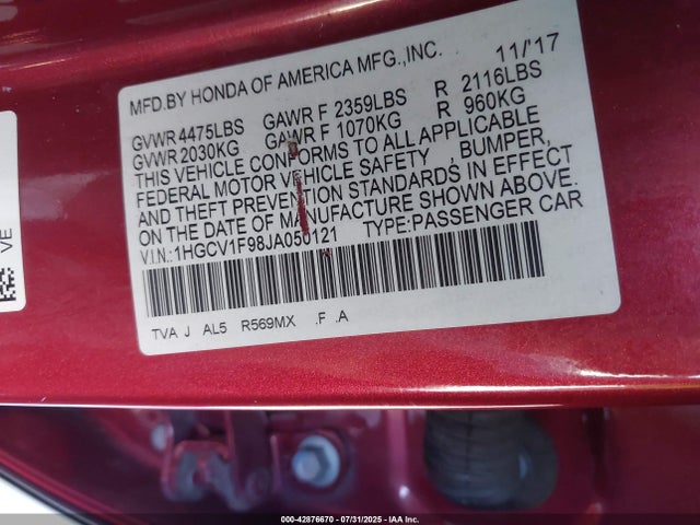 1HGCV1F98JA050121 Honda l15be