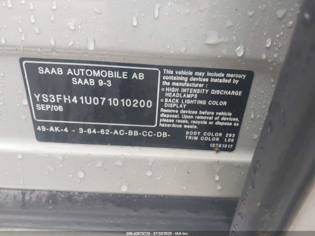 2007 SAAB 9-3 YS3FH41U071010200 Photo 8