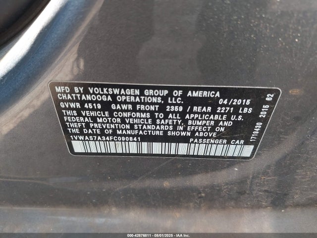Volkswagen Passat 2015 1VWAS7A34FC090841 Image 9