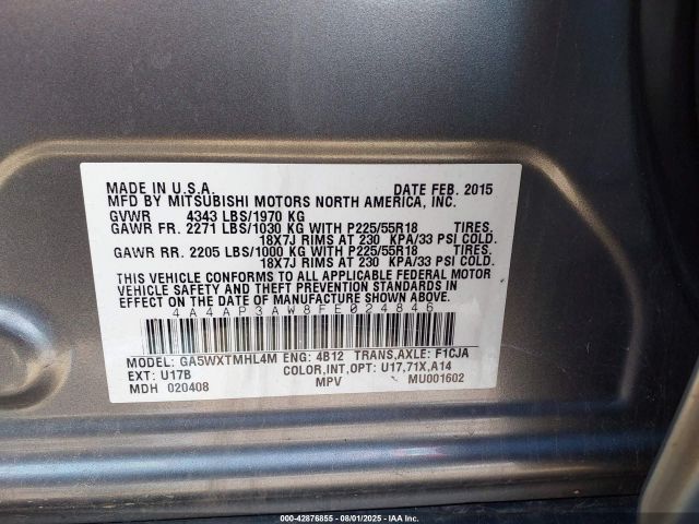 2015 MITSUBISHI OUTLANDER SPORT 4A4AP3AW8FE024846 Photo 8