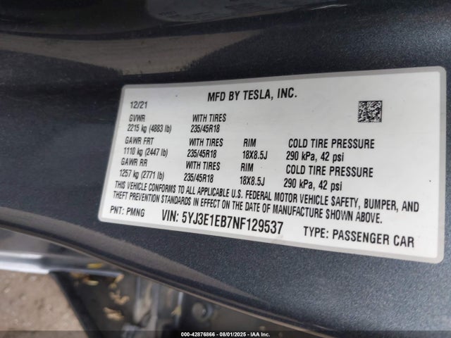 2022 TESLA MODEL 3 5YJ3E1EB7NF129537 Photo 8