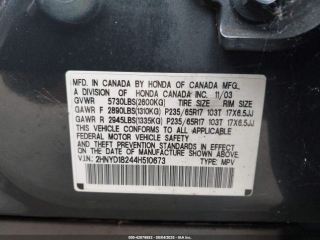 2004 ACURA MDX 2HNYD18244H510673 Photo 8