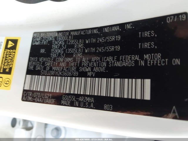 5TDJZRFH2KS608789 Toyota 2gr-fks
