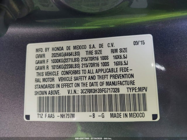 3CZRM3H39FG717328 Honda k24w9/k24v1