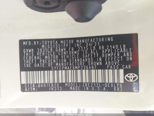 Toyota 2zr-fae 2021 5YFEPMAE6MP236487 Image 9