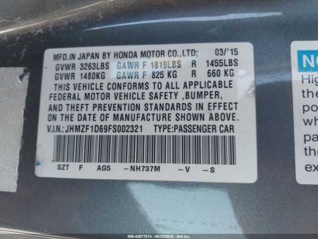 2015 HONDA CR-Z JHMZF1D69FS002321 Photo 8