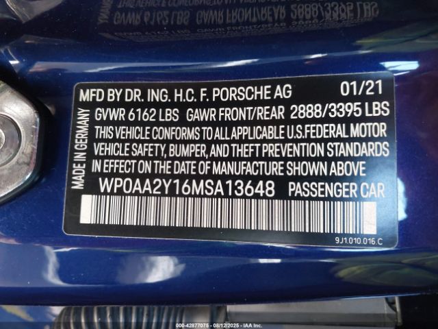 2021 PORSCHE TAYCAN WP0AA2Y16MSA13648 Photo 8