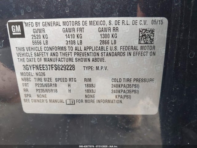 2015 CADILLAC SRX 3GYFNEE37FS629228 Photo 8
