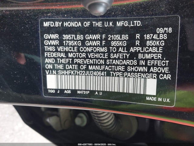 SHHFK7H22JU240641 Honda l15ba