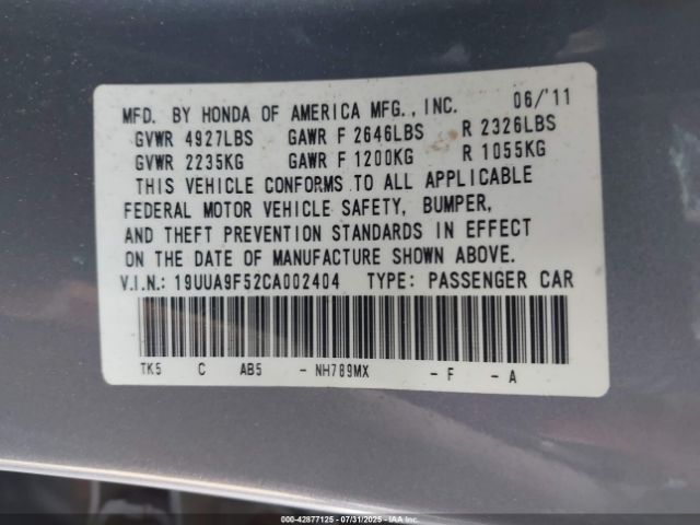2012 ACURA TL 19UUA9F52CA002404 Photo 8