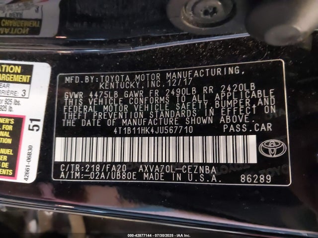 4T1B11HK4JU567710 Toyota a25a-fks