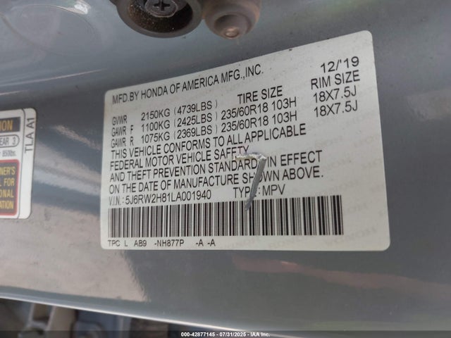 5J6RW2H81LA001940 Honda l15be