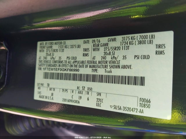 1FTEW1EF0GKF66990 Ford 2016