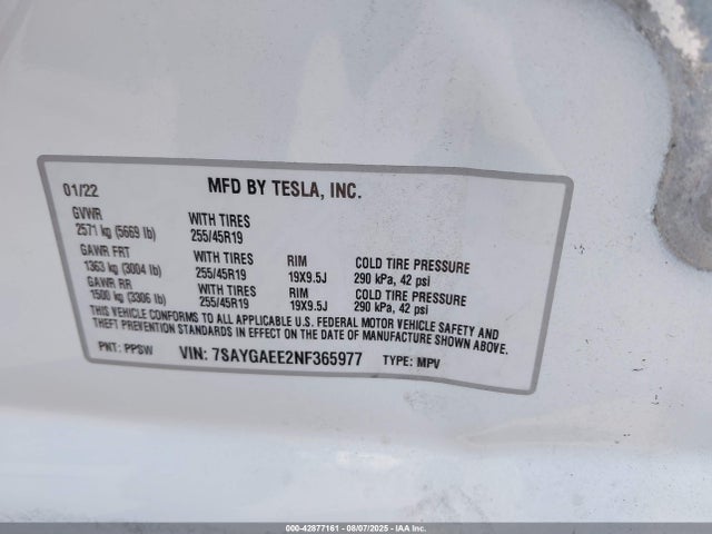 Tesla 2022 2022 7SAYGAEE2NF365977 Image 9