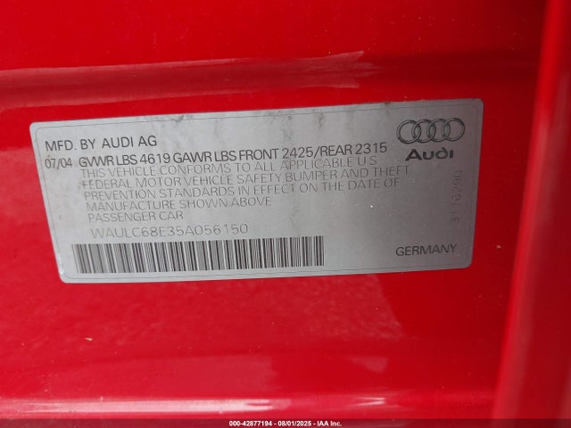 2005 AUDI A4 WAULC68E35A056150 Photo 8