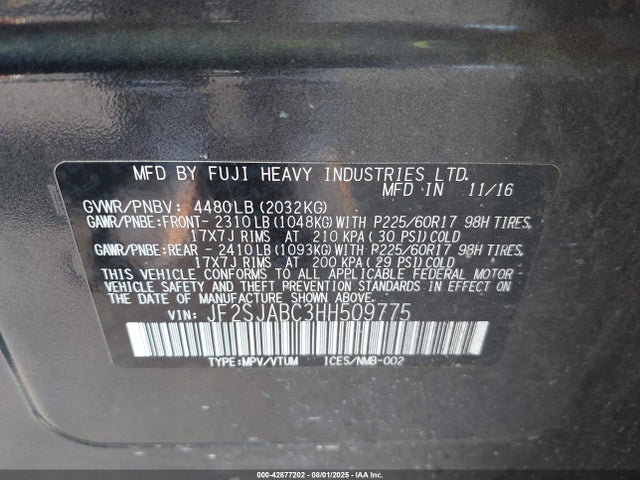 JF2SJABC3HH509775 Subaru naturally aspirated u5