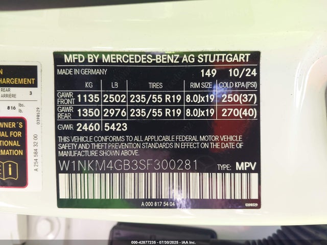 W1NKM4GB3SF300281 Mercedes-Benz m254