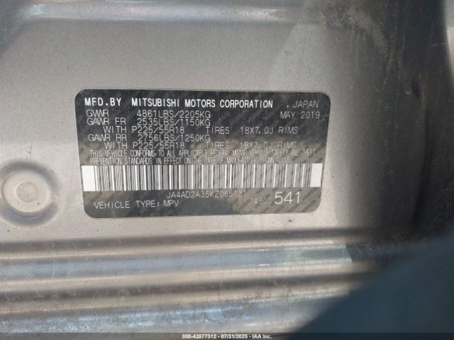 2019 MITSUBISHI OUTLANDER JA4AD2A35KZ055131 Photo 8