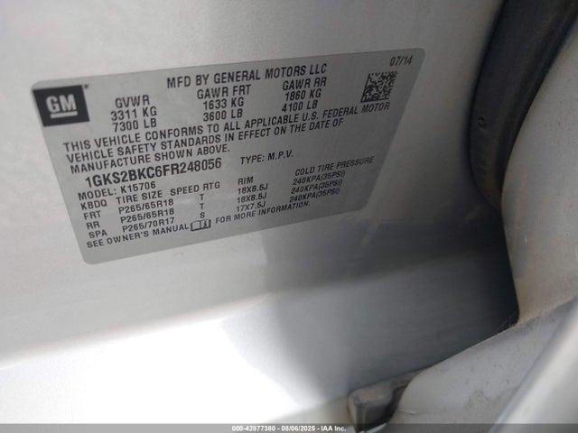 1GKS2BKC6FR248056 GMC l83 - vvt, active fuel management, aluminum
