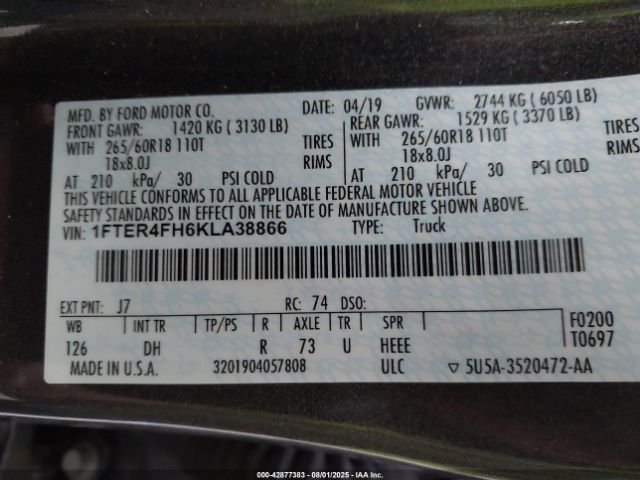 2019 FORD RANGER 1FTER4FH6KLA38866 Photo 8
