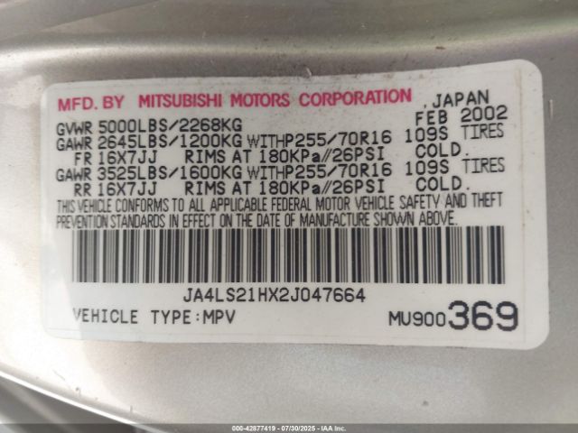 2002 MITSUBISHI MONTERO SPORT JA4LS21HX2J047664 Photo 8