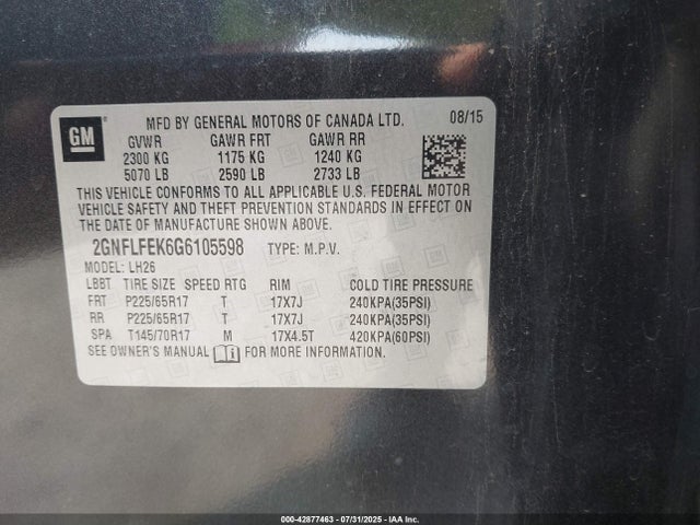 Chevrolet lea - e85 max, aluminum 2016 2GNFLFEK6G6105598 Image 9